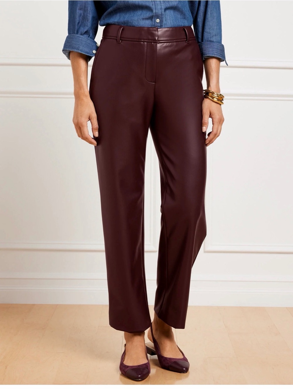 Talbots Faux Leather Ankle Pants in Burgundy Petite 14P NWT